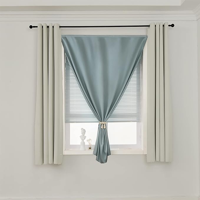 AJAZZ self Adhesive Portable 100% Blackout Curtains Simple and Easy to installBedroom Window Thermal Lnsulated Kitchen Room Darkening Black Small Drapes 1-Pack