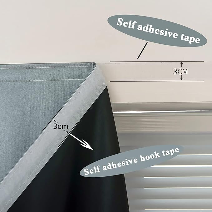 AJAZZ 100% Blackout Shades Window Cover Self Adhesive Curtains Sticky Curtain Portable Easy Open Blackout Curtains for Bedroom Living Room No Drilling (Silver, 35" W x 84" L) 1 Panel