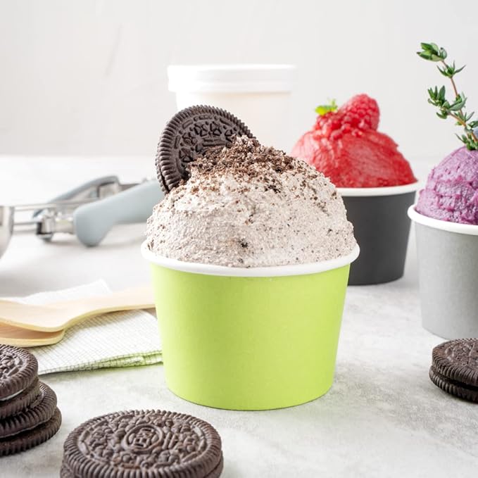 Coppetta 4 Ounce Dessert Cups, 200 Disposable Ice Cream Cups - Lids Sold Separately, Heavy-Duty, Green Paper Frozen Yogurt Bowls, For Hot And Cold Foods, Perfect For Gelato Or Mousse - Restaurantware