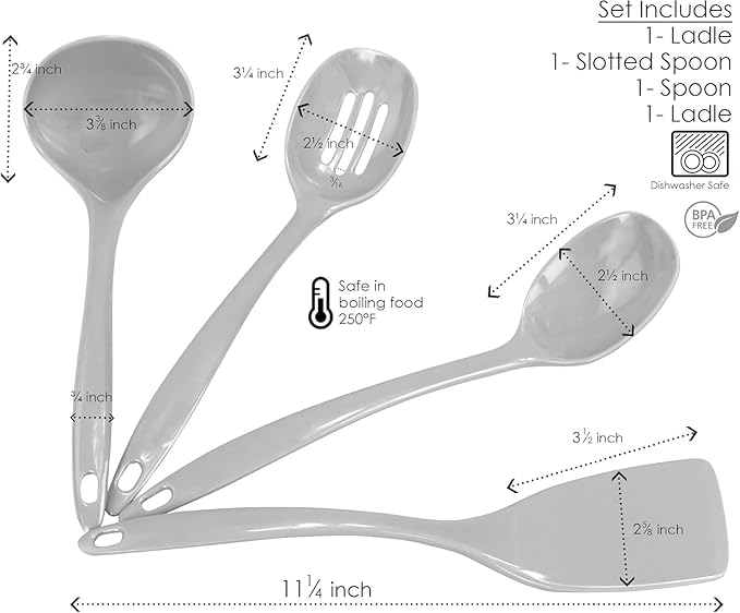 Reston Lloyd 100% Melamine Kitchen Utensil Set, Non Scratching Ladle, Spoon, Slotted Spoon & Spatula, Easy To Hold, Set of 4, Pink