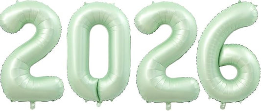 Huge Sage Green 2026 New Year Balloons 40 Inch 2026 Olive Green Mylar Foil Helium Number Balloons 2026 Christmas New Year Eve Graduation Party Decorations Supplies