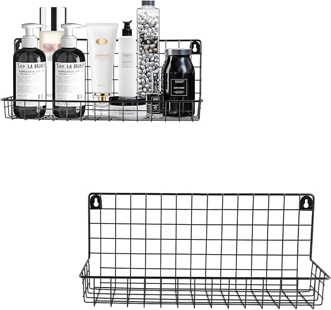 2 Pcs Hanging Wall Wire Baskets,Shower Caddy Shelf Organizer Rack,Wall Mounted Shelf for Kitchen Bathroom,Bathroom Organizers and Storage Baskets,Metal Wire Storage Bin Rack Organizer