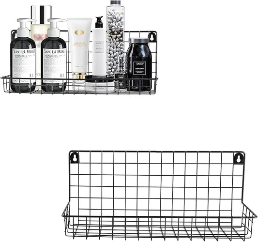 2 Pcs Hanging Wall Wire Baskets,Shower Caddy Shelf Organizer Rack,Wall Mounted Shelf for Kitchen Bathroom,Bathroom Organizers and Storage Baskets,Metal Wire Storage Bin Rack Organizer