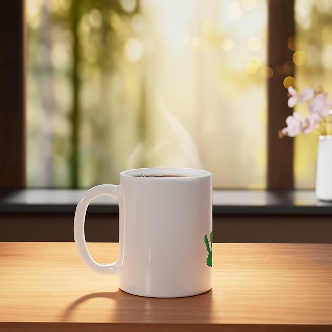 Art Alien Peace Sign UFO Ceramic Mug, White