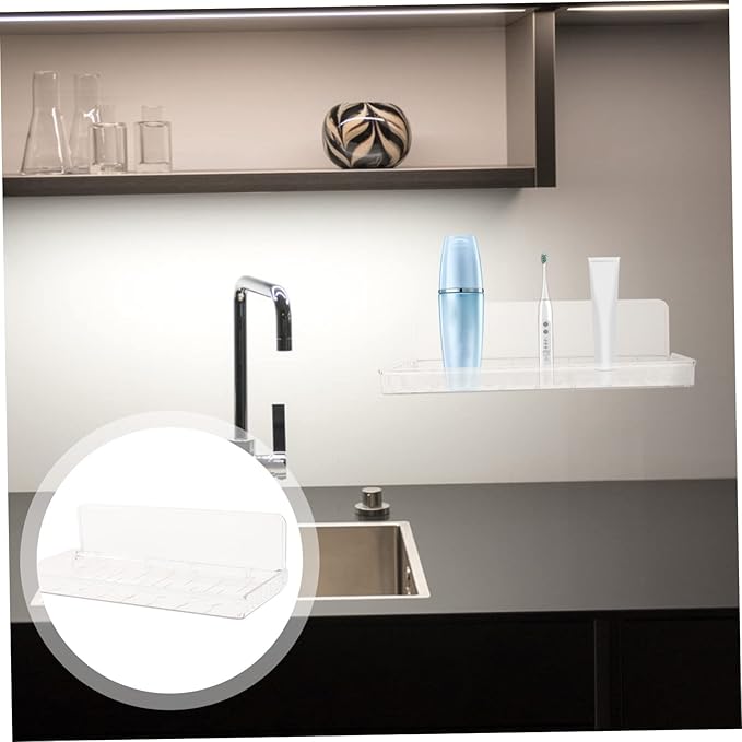 MAGICLULU Clear Wall Mount Organizer Floating Plastic Shelf for Cosmetics Toiletries Easy Install No Tools Required Space Saving Storage for Bathroom Kitchen Bedroom and More