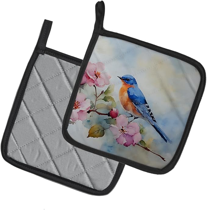 Caroline's Treasures Bluebird Pair of Pot Holders Kitchen Heat Resistant Pot Holders Sets Oven Hot Pads for Cooking Baking BBQ, 7 1/2 x 7 1/2