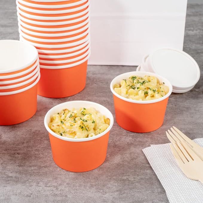 Coppetta 4 Ounce Dessert Cups, 200 Disposable Ice Cream Cups - Lids Sold Separately, Heavy-Duty, Orange Paper Frozen Yogurt Bowls, For Hot And Cold Foods, Perfect For Gelato Or Mousse - Restaurantware