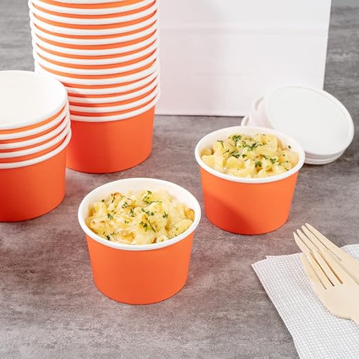 Coppetta 4 Ounce Dessert Cups, 50 Disposable Ice Cream Cups - Lids Sold Separately, Heavy-Duty, Orange Paper Frozen Yogurt Bowls, For Hot And Cold Foods, Perfect For Gelato Or Mousse - Restaurantware