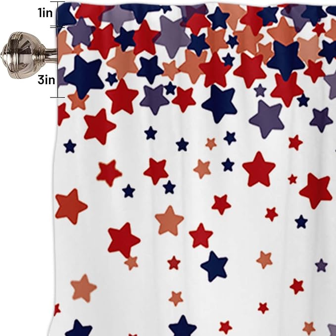 54x18Inch Star Print Topper Curtains Red Blue White Independence Day 4th of July Semi Sheer Window Treatment Bedroom Kitchen Patriotic Decor Rod Pocket Short Voile Valance Drapes