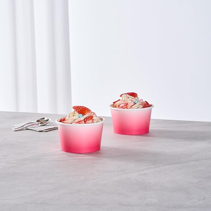 Coppetta 8 Ounce Dessert Cups, 50 Greaseproof Ice Cream Cups - Lids Sold Separately, For Hot And Cold Foods, Pink And White Ombre Paper Yogurt Bowls, Disposable, Sturdy - Restaurantware