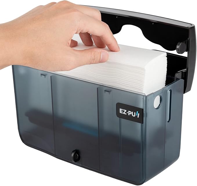 EZbrnd Countertop SLIMFOLD Hand Towel Dispenser for Kitchen/Bathroom/Office/RV/Airbnb, Guest Towel Holder, Pearl Black