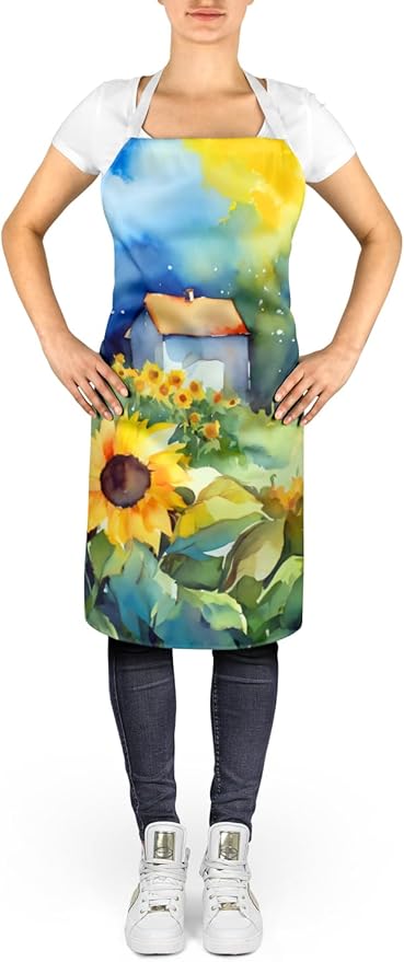 Caroline's Treasures Sunflowers in Watercolor Apron Cooking Kitchen Server Baking Crafts Gardening for Adult Women Men, Unisex, Large, Multicolor