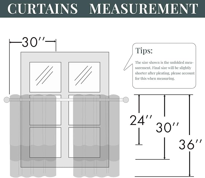 Leeva Farmhouse Style Half Curtains for Windows, Faux Linen Textured Small Cafe Curtain for Kitchen Living Room, Floral on Grey, Rod Pocket, 30 x 24 Inches, 2 Panels