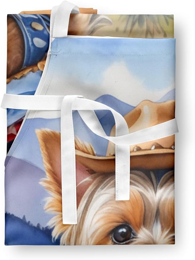Caroline's Treasures Yorkshire Terrier Yorkie Cowboy Welcome Apron Cooking Kitchen Server Baking Crafts Gardening for Adult Women Men, Unisex, Large, Multicolor
