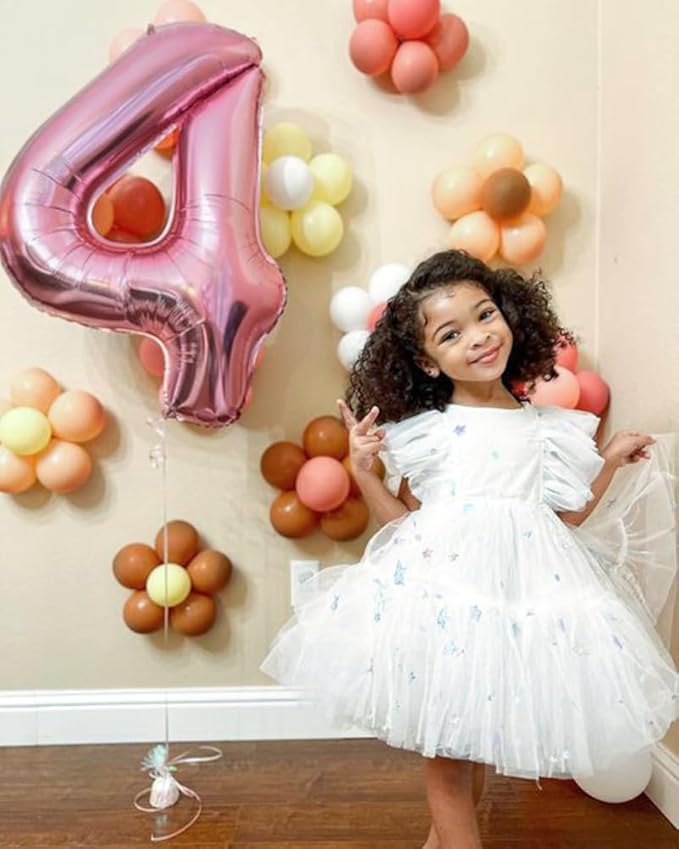 Numbers 4 Balloons Pearl Pink Party Decorations for Women Men, 40 In Big Four Balloons for Engagement, Wedding, Celebration Party, Graduations, Photo Shoot