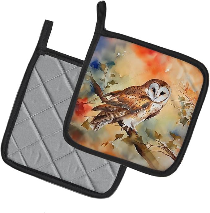 Caroline's Treasures Barn Owl Pair of Pot Holders Kitchen Heat Resistant Pot Holders Sets Oven Hot Pads for Cooking Baking BBQ, 7 1/2 x 7 1/2