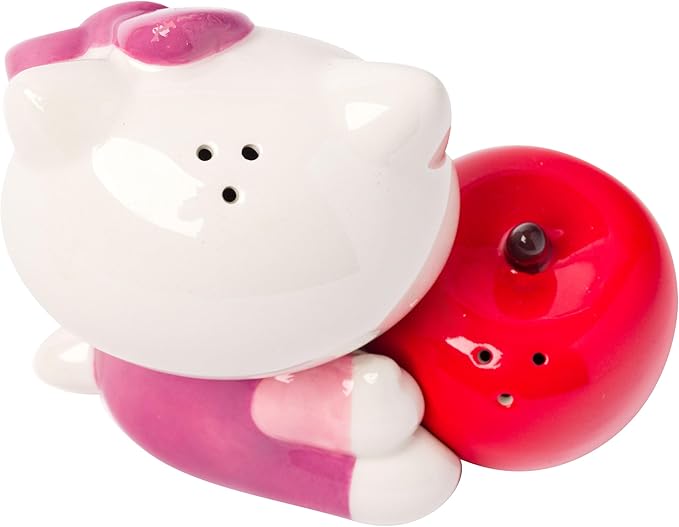 Silver Buffalo Sanrio Hello Kitty 3D Ceramic Salt and Pepper Shaker Set, 5.25” L x 2.6” W x 4” H