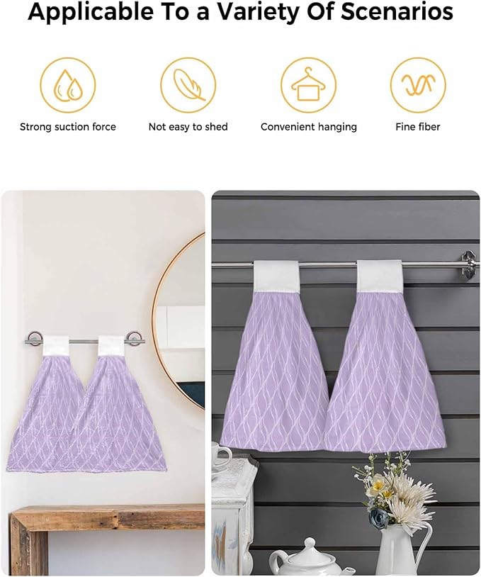 Alandar Home Kitchen Tie Towel Set of 2, Purple Stripes Waves Absorbent Soft Hand Towels for Bathroom Hanging Towels, Abstract Minimalist Art Fast Drying Cleaning Cloth with Loop