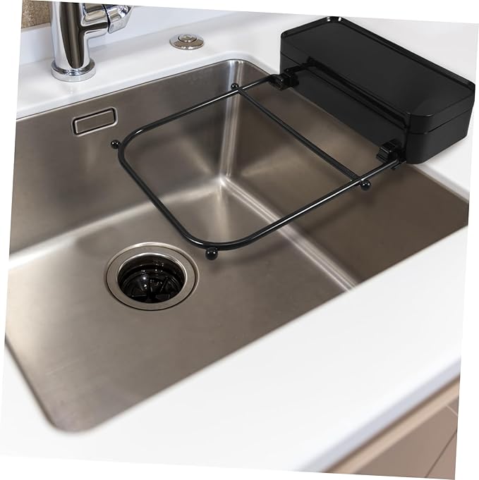 TEHAUX Kitchen Sink Strainer Rack Suction Cup Drain Net Multi-function Rack for Sink Black