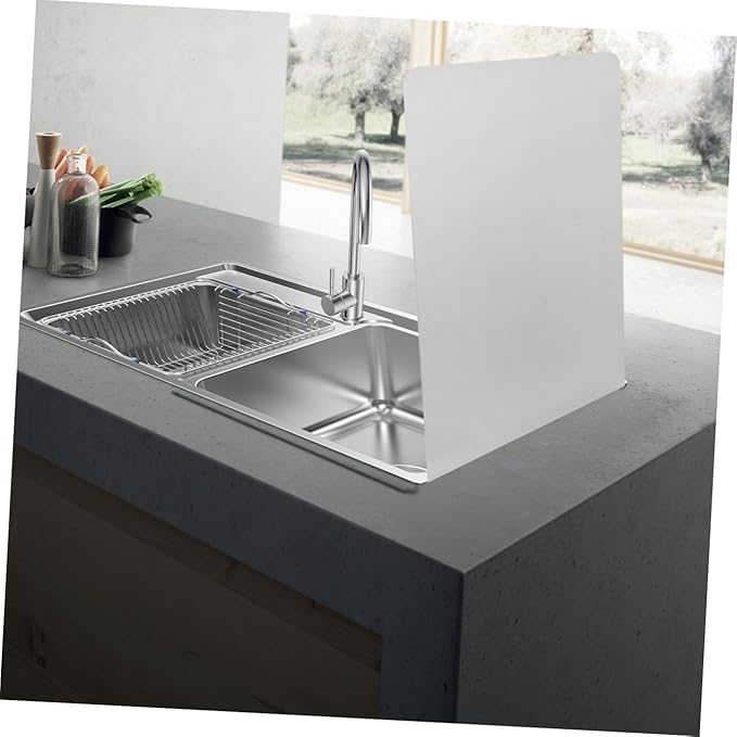 Mipcase 2-Piece Stainless Steel Wall-Mounted Sink Splash Guard Set Kitchen Side Splash Protector Metal Splatter Shield for Cooking