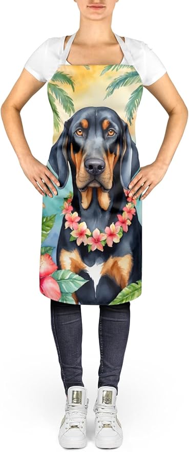 Caroline's Treasures Black and Tan Coonhound Luau Apron Cooking Kitchen Server Baking Crafts Gardening for Adult Women Men, Unisex, Large, Multicolor