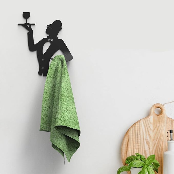 Pierre - Kitchen Towel Holder in a French Wine Waiter Design. Black Towel Hook - Hand Towel Holder for Bathroom & Kitchen - Heavy Duty Shower Hook - Service Waiter Design