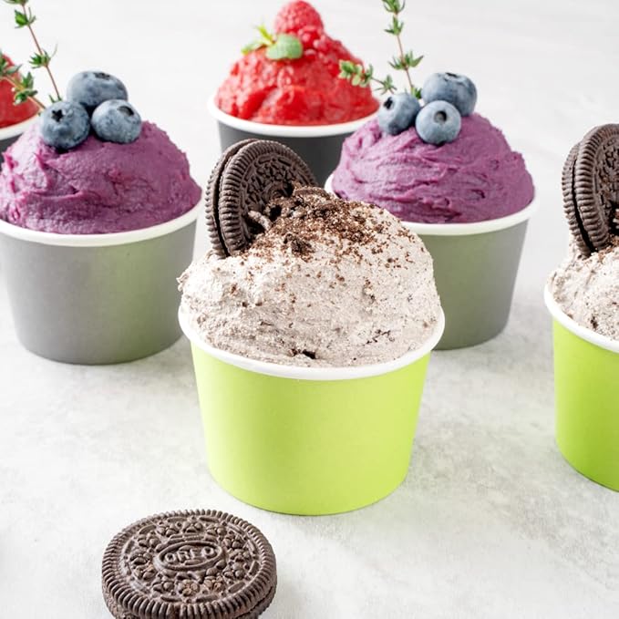 Coppetta 4 Ounce Dessert Cups, 50 Disposable Ice Cream Cups - Lids Sold Separately, Heavy-Duty, Green Paper Frozen Yogurt Bowls, For Hot And Cold Foods, Perfect For Gelato Or Mousse - Restaurantware