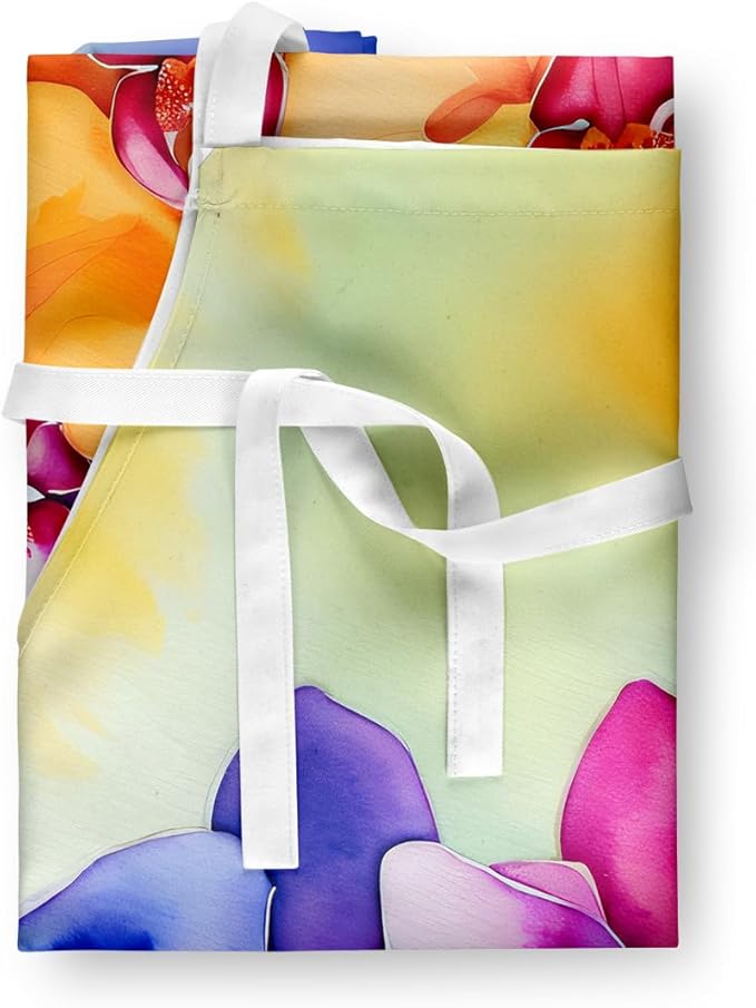 Caroline's Treasures Orchids in Watercolor Apron Cooking Kitchen Server Baking Crafts Gardening for Adult Women Men, Unisex, Large, Multicolor