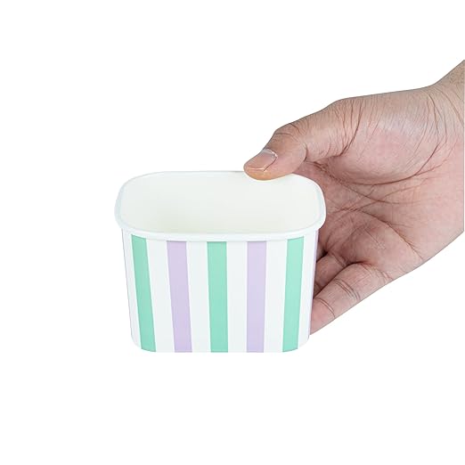 Coppetta 12 Ounce Dessert Cups, 50 Greaseproof Ice Cream Cups - Lids Sold Separately, For Hot And Cold Foods, Purple And Blue Stripe Paper Yogurt Bowls, Disposable, Sturdy - Restaurantware