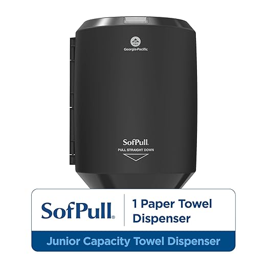 Georgia-Pacific SofPull Centerpull Junior Capacity Paper Towel Dispenser by GP PRO, Black, 58008B, 1 Dispenser, 7.78" D x 6.81" W x 10.5" H