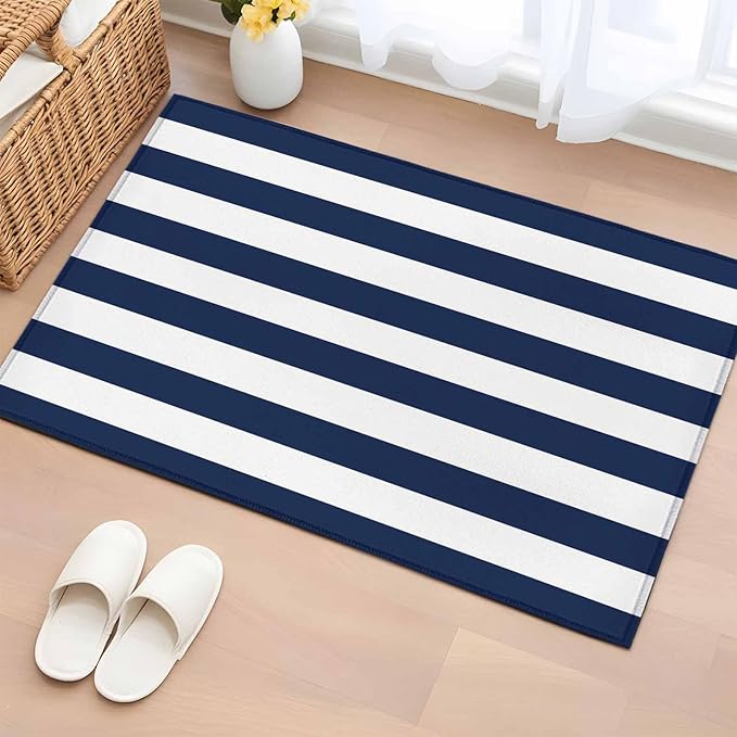 Area Rug 2x3ft, Nautical Black and White Stripes Washable Rugs for Living Room Bedroom, Striped Soft Non-Slip Area Rugs Rectangle Floor Carpet for Dining Room