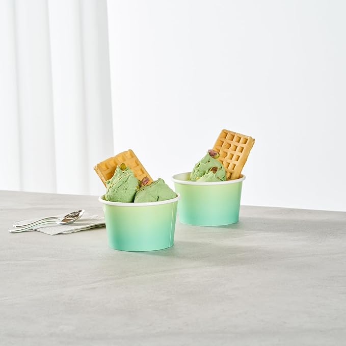 Restaurantware Ice Cream Cups 200 Pack of 8 oz Leak-Resistant Disposable Dessert Bowl Frozen Yogurt Cup Round Paper Container For Cold And Hot Desserts