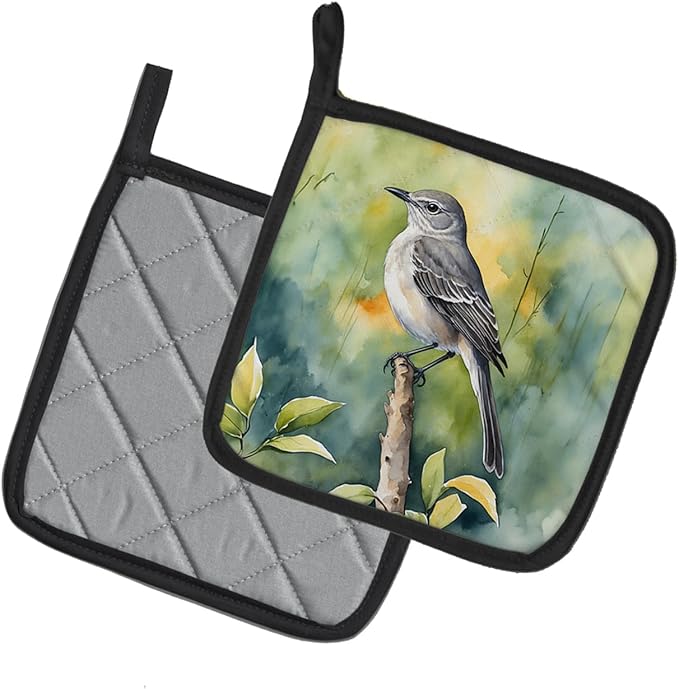 Caroline's Treasures Florida Northern Mockingbird Pair of Pot Holders Kitchen Heat Resistant Pot Holders Sets Oven Hot Pads for Cooking Baking BBQ, 7 1/2 x 7 1/2