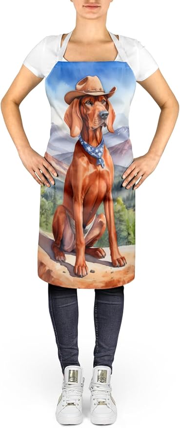 Caroline's Treasures Redbone Coonhound Cowboy Welcome Apron Cooking Kitchen Server Baking Crafts Gardening for Adult Women Men, Unisex, Large, Multicolor
