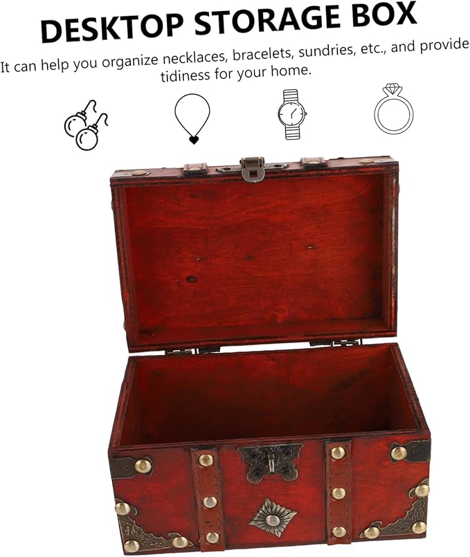 Sturdy Vintage Jewelry Storage Box Lockable Treasure Chest Desktop Organizing Basket