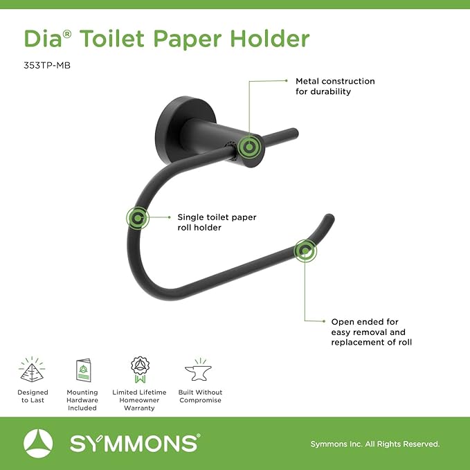 Symmons 353TP-MB Dia Wall-Mounted Toilet Paper Holder in Matte Black