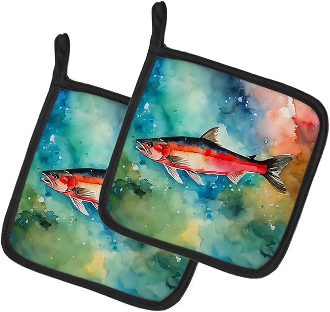 Caroline's Treasures Salmon Pair of Pot Holders Kitchen Heat Resistant Pot Holders Sets Oven Hot Pads for Cooking Baking BBQ, 7 1/2 x 7 1/2