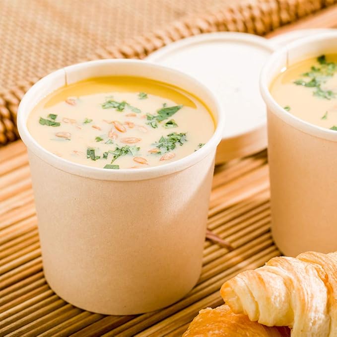 Restaurantware Paper Take-Out Soup Cups - Round - Kraft - 12 oz - Medium - 25ct Box - Lids Sold Separately (Pack of 2)