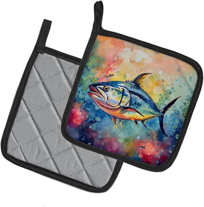 Caroline's Treasures Yellowfin Tuna Pair of Pot Holders Kitchen Heat Resistant Pot Holders Sets Oven Hot Pads for Cooking Baking BBQ, 7 1/2 x 7 1/2
