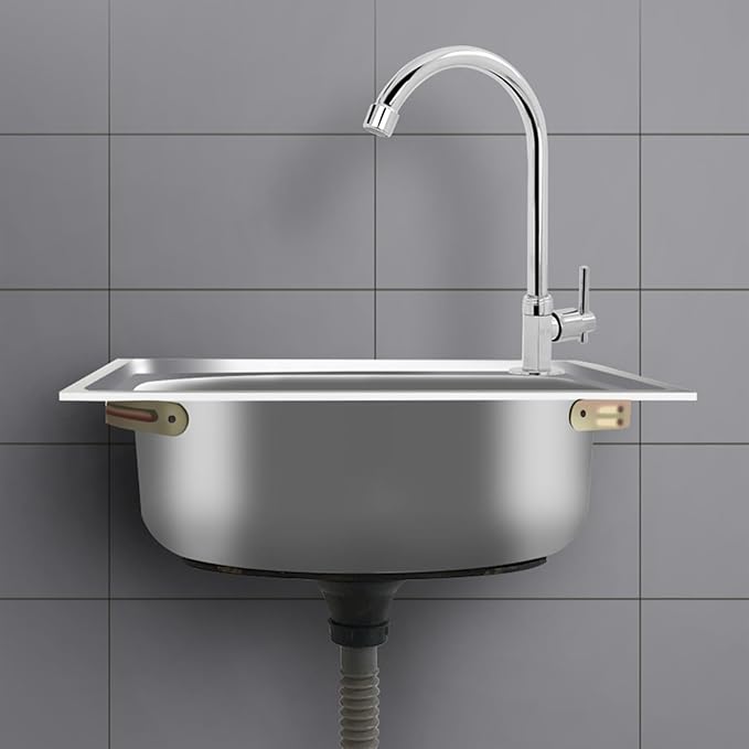 Commercial Sink Hand Washing Basin, Utility Sink Single Bowl Stainless Steel Kitchen Sink, with Drainer Unit and Tap, for Restaurant, Bar, Cafe, Salon & Spa, Home,53x38cm