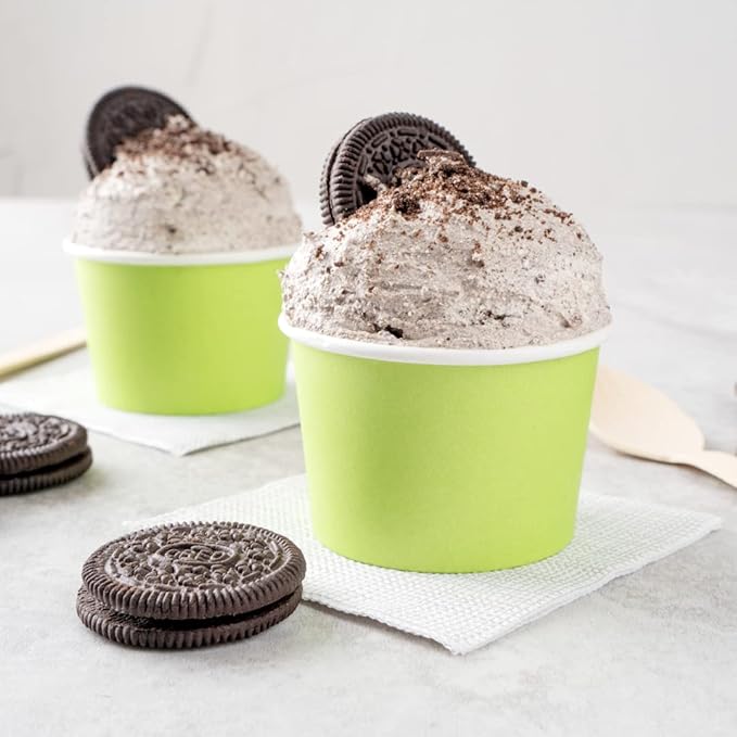 Coppetta 4 Ounce Dessert Cups, 50 Disposable Ice Cream Cups - Lids Sold Separately, Heavy-Duty, Green Paper Frozen Yogurt Bowls, For Hot And Cold Foods, Perfect For Gelato Or Mousse - Restaurantware