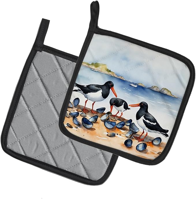 Caroline's Treasures Oystercatchers Feeding Pair of Pot Holders Kitchen Heat Resistant Pot Holders Sets Oven Hot Pads for Cooking Baking BBQ, 7 1/2 x 7 1/2