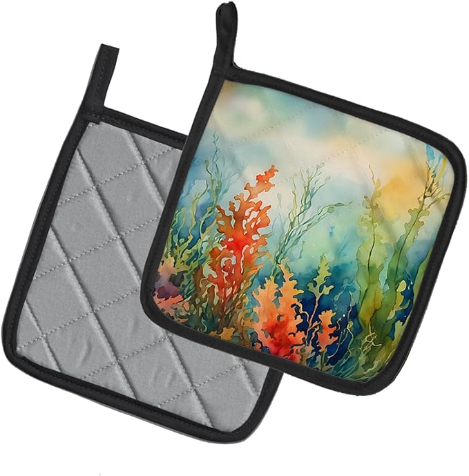 Caroline's Treasures Seaweed Pair of Pot Holders Kitchen Heat Resistant Pot Holders Sets Oven Hot Pads for Cooking Baking BBQ, 7 1/2 x 7 1/2