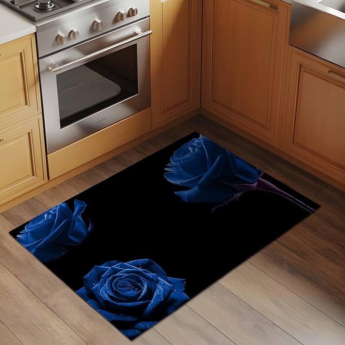 Area Rug 2x3ft, Abstract Garden Blue Rose Washable Rugs for Living Room Bedroom, Classic Country Floral Soft Non-Slip Area Rugs Rectangle Floor Carpet for Dining Room