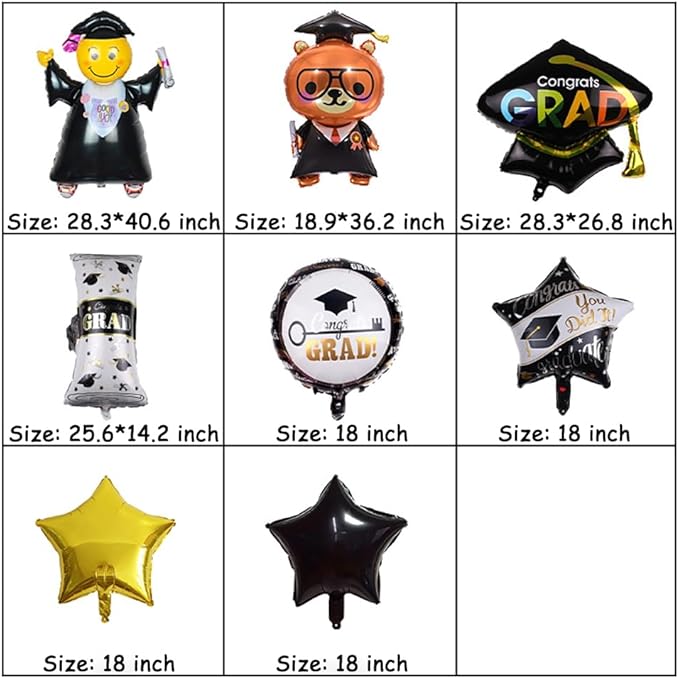 Graduation Cap Foil Balloons 26 inch Congratulations Mylar Balloons Class of 2025 College High School Preschool Kindergarten Graduation Decorations Supplies 5Pcs