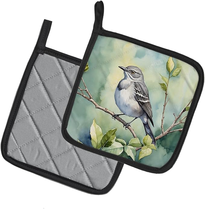 Caroline's Treasures Mississippi Northern Mocking Bird Pair of Pot Holders Kitchen Heat Resistant Pot Holders Sets Oven Hot Pads for Cooking Baking BBQ, 7 1/2 x 7 1/2