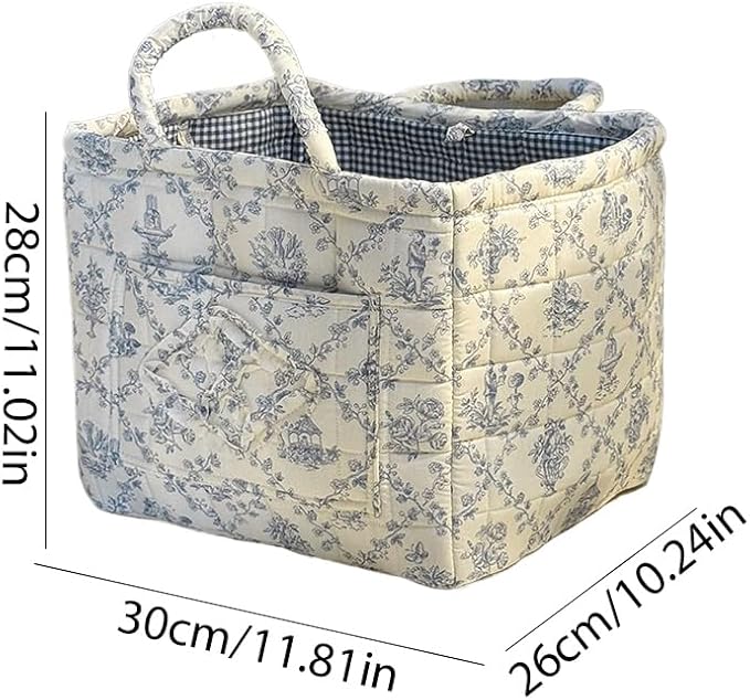 HiTotes Floral Storage Car Basket Diaper Caddy Organizer Quilted Laundry Basket Foldable Nursery Hamper Bag