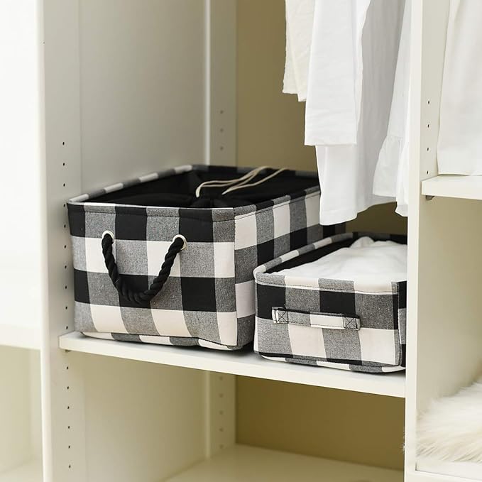 INough Christmas Baskets Empty Christmas Gifts Baskets Low Gift Basket Collapsible Christmas Gifts Bags Buffalo Plaid Toy Storage Bins for Kids/Baby/Office/Bedroom/Holiday Home Decor