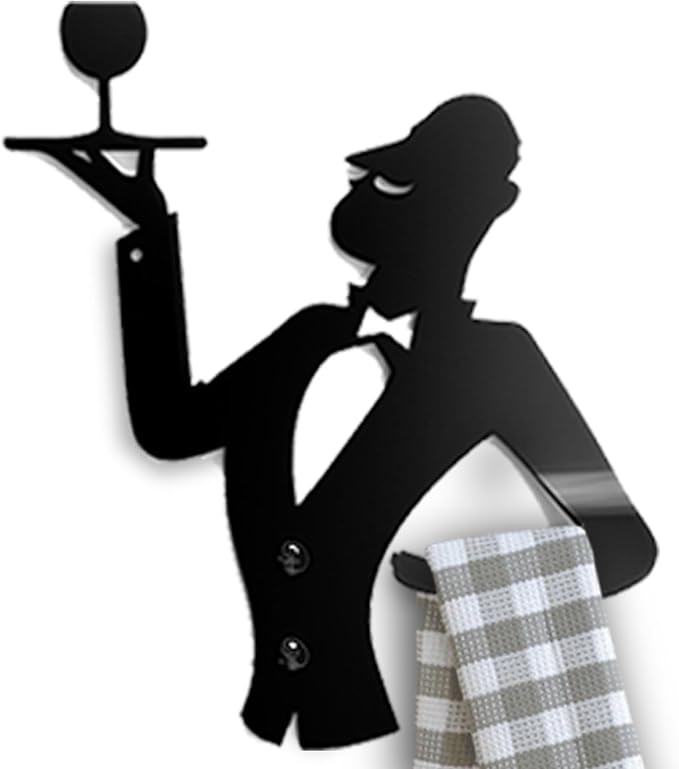 Pierre - Kitchen Towel Holder in a French Wine Waiter Design. Black Towel Hook - Hand Towel Holder for Bathroom & Kitchen - Heavy Duty Shower Hook - Service Waiter Design