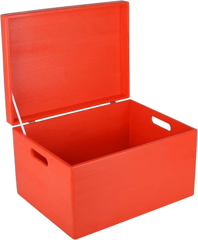 Creative Deco Large Red Wooden Box Storage with Hinged Lid | 15.8x11.8x9.44in (+-0.5) | Keepsake Gift Box Storage Document | Wood Chest Trunk PRODUCT NOT INTENDED FOR 15 YEARS OR BELOW